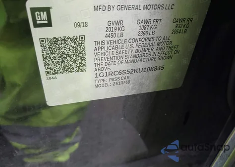 2019 Chevrolet Volt Lt z USA, uszkodzony, nr VIN 1G1RC6S52KU108845